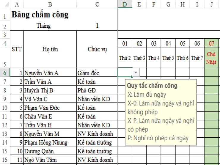 lập bảng theo dõi phép năm