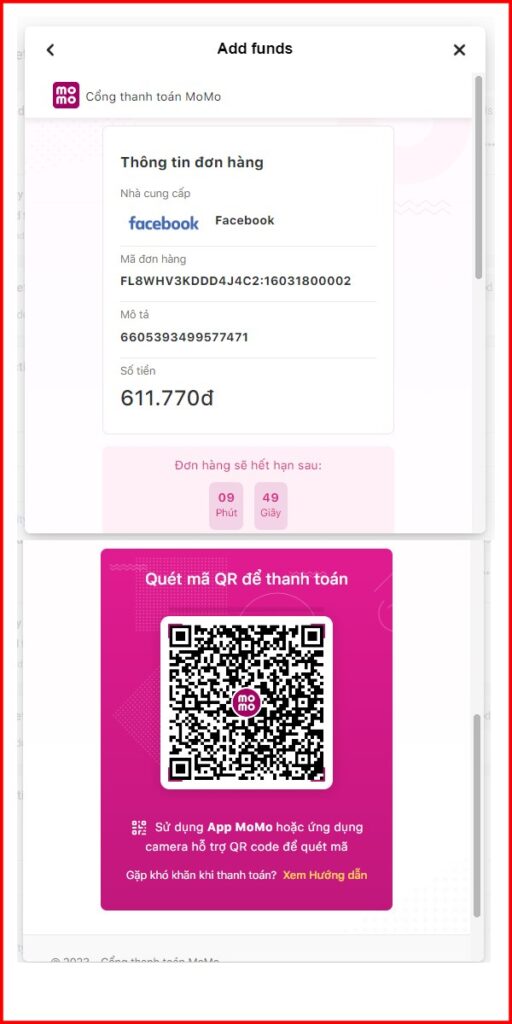 quét mã QR hoặc thanh toán bằng app MoMo