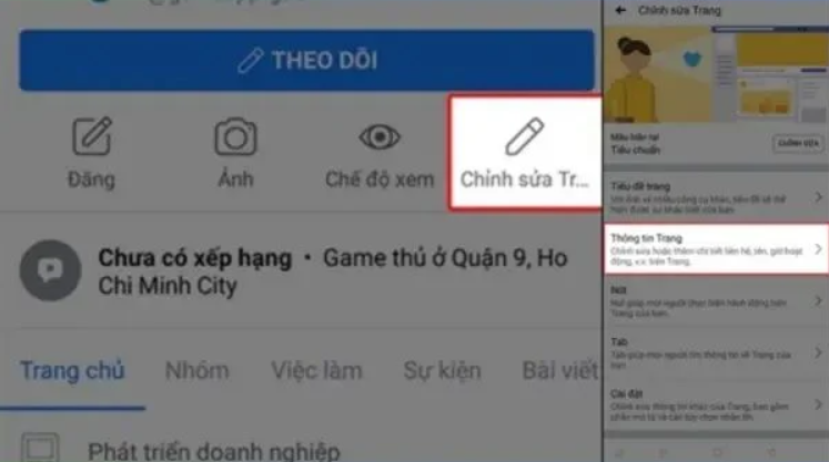 nhấn vào "Chỉnh sửa trang"