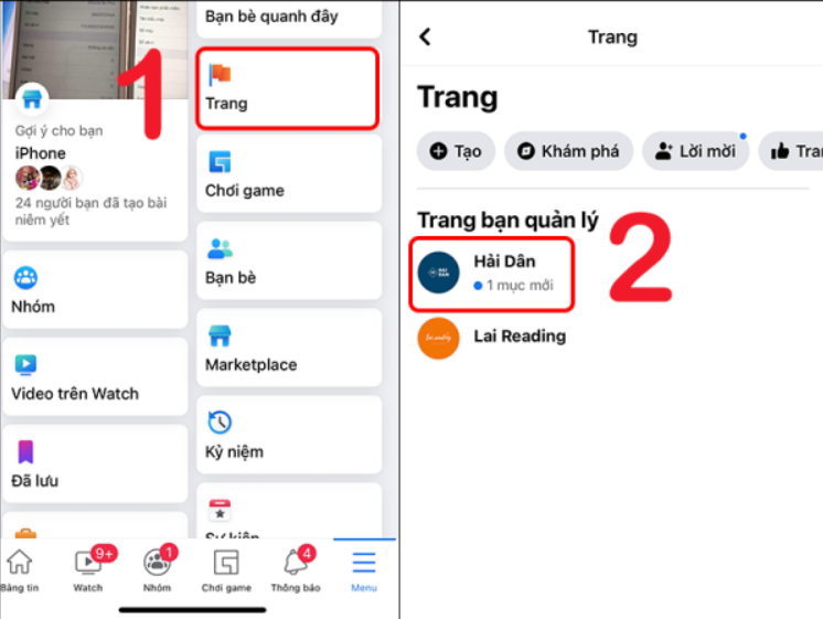 chọn mục "Trang" và chọn Fanpage mà bạn muốn đổi tên