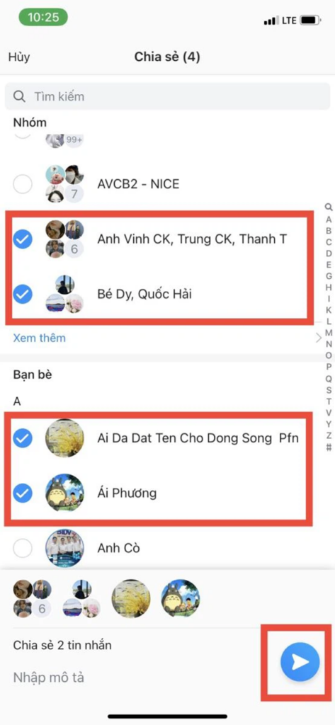 Tích chọn người muốn gửi