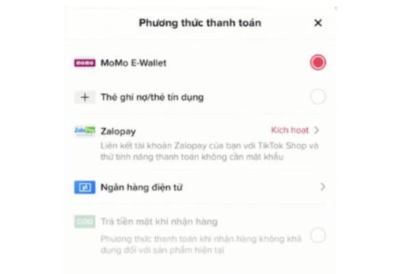 Lựa chọn phương thức thanh toán